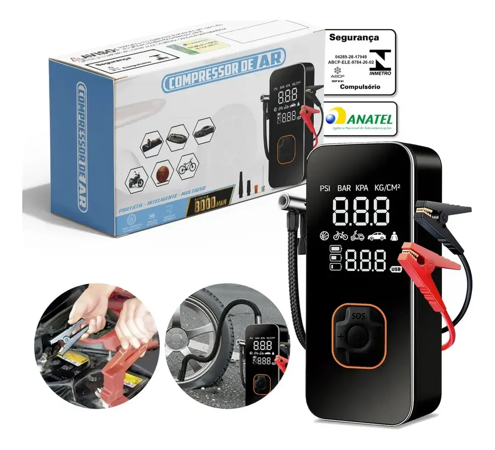 Mini compressor de ar automotivo B&G digital calibrador recarregável