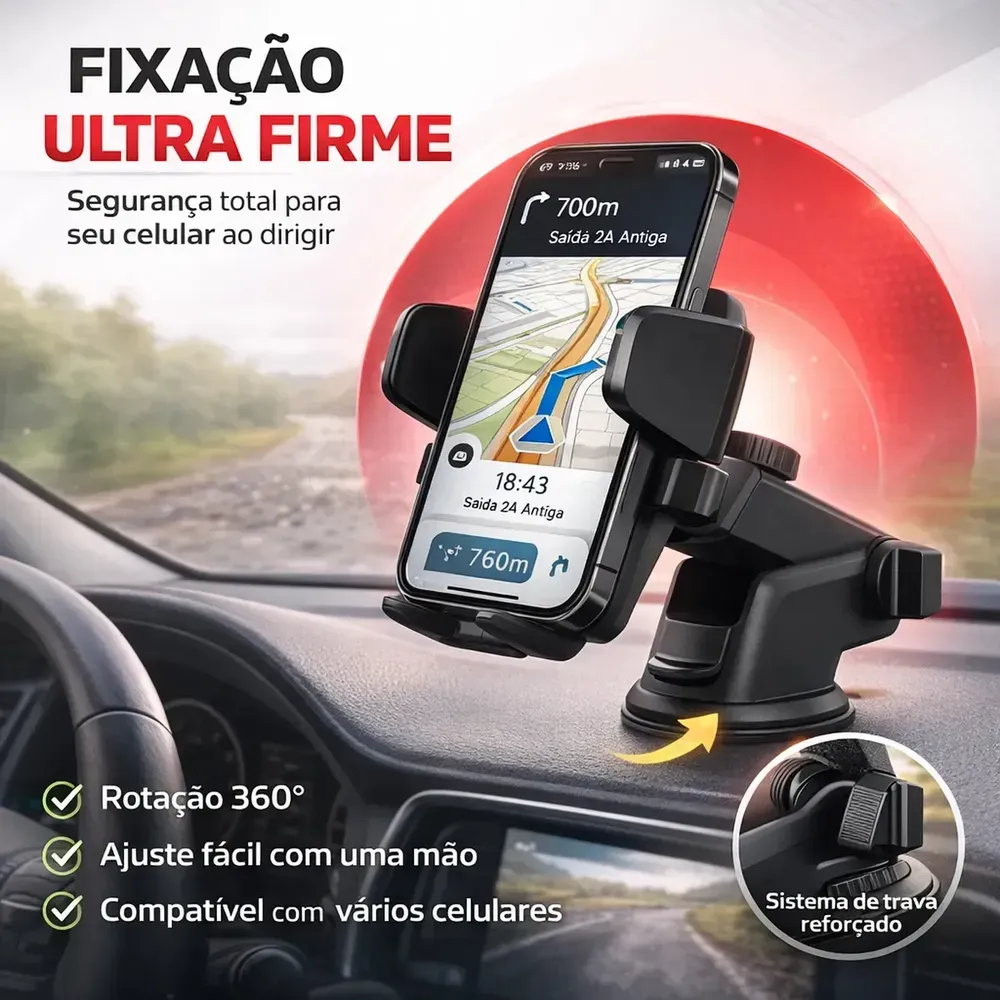 Suporte de celular veicular automotivo com ventosa de silicone