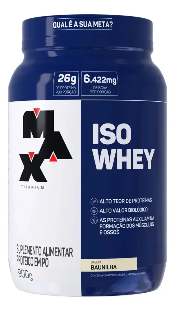 Pote de IsoWhey Max Titanium 900 g sabor baunilha