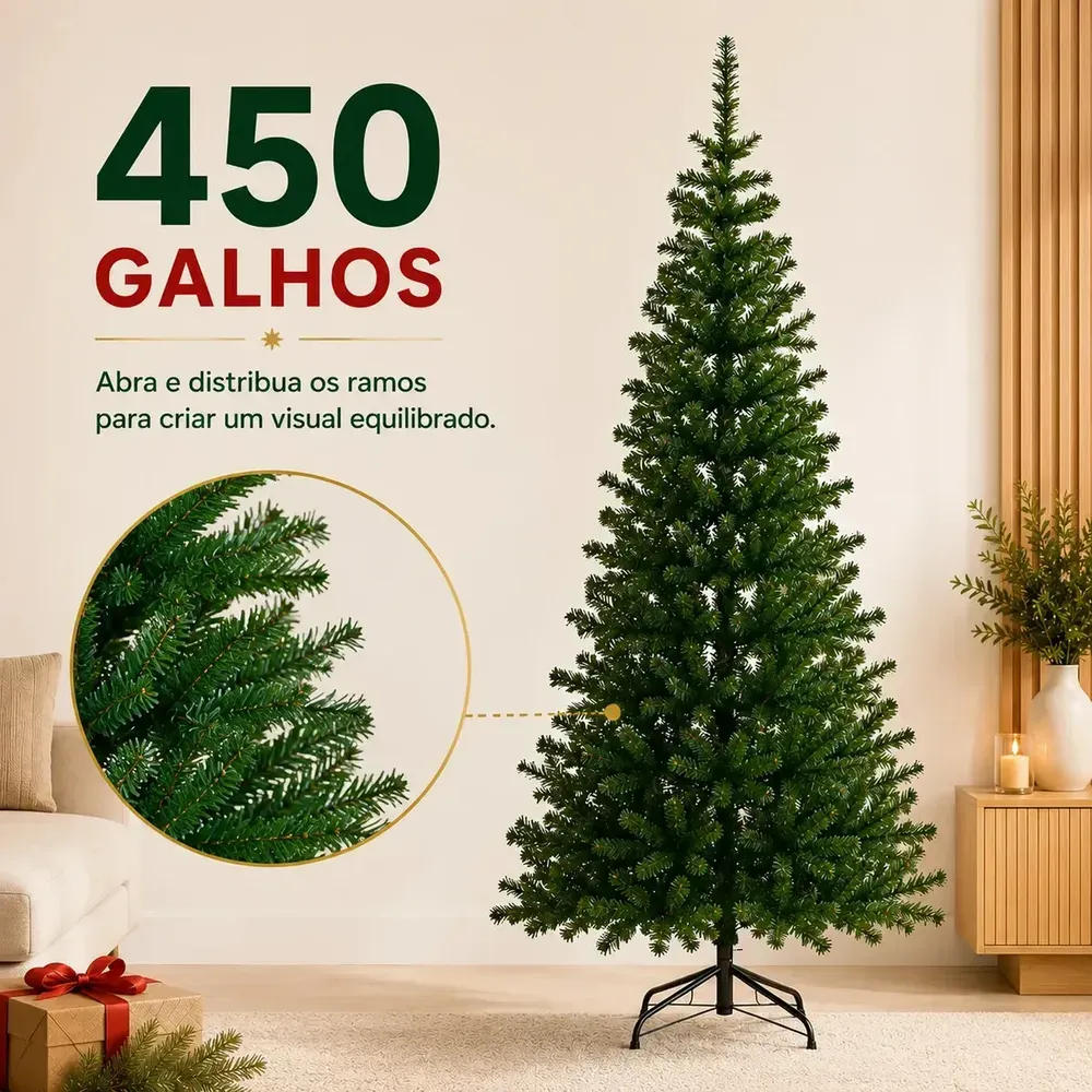Árvore de Natal verde de 1,80 metro com 450 galhos