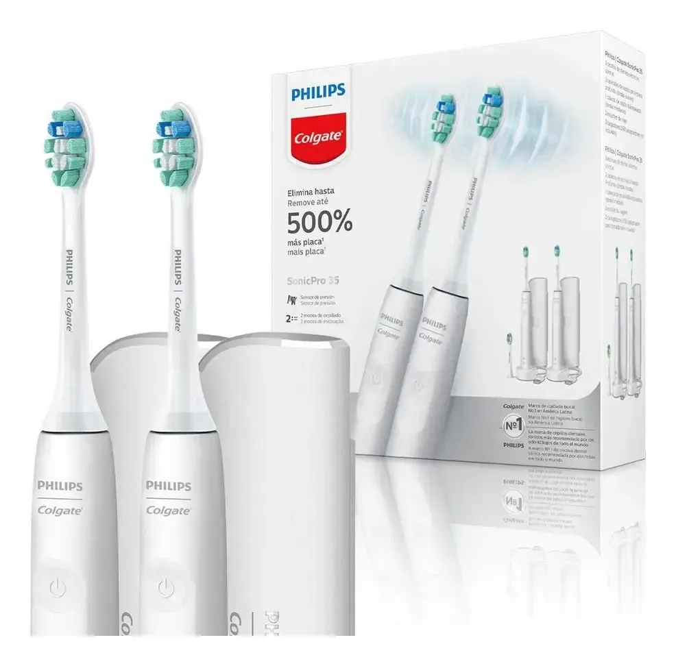 Kit com duas escovas elétricas Philips Colgate SonicPro 35